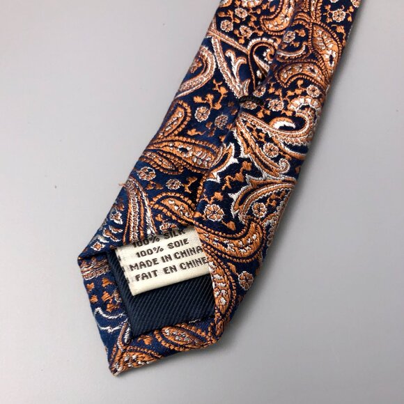 BNWT Joseph Abboud 100% Silk Orange and Navy Neck Tie - Picture 3 of 6